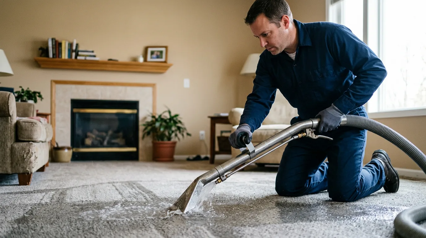 Water damage restoration technician working near Bradford, IL
